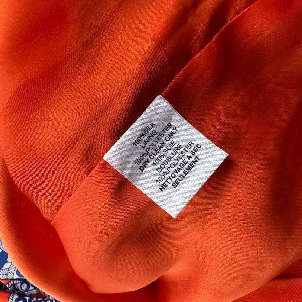 Trina Turk Alverta Silk Paisley Midi Dress Cobalt Blue and Orange Size 4